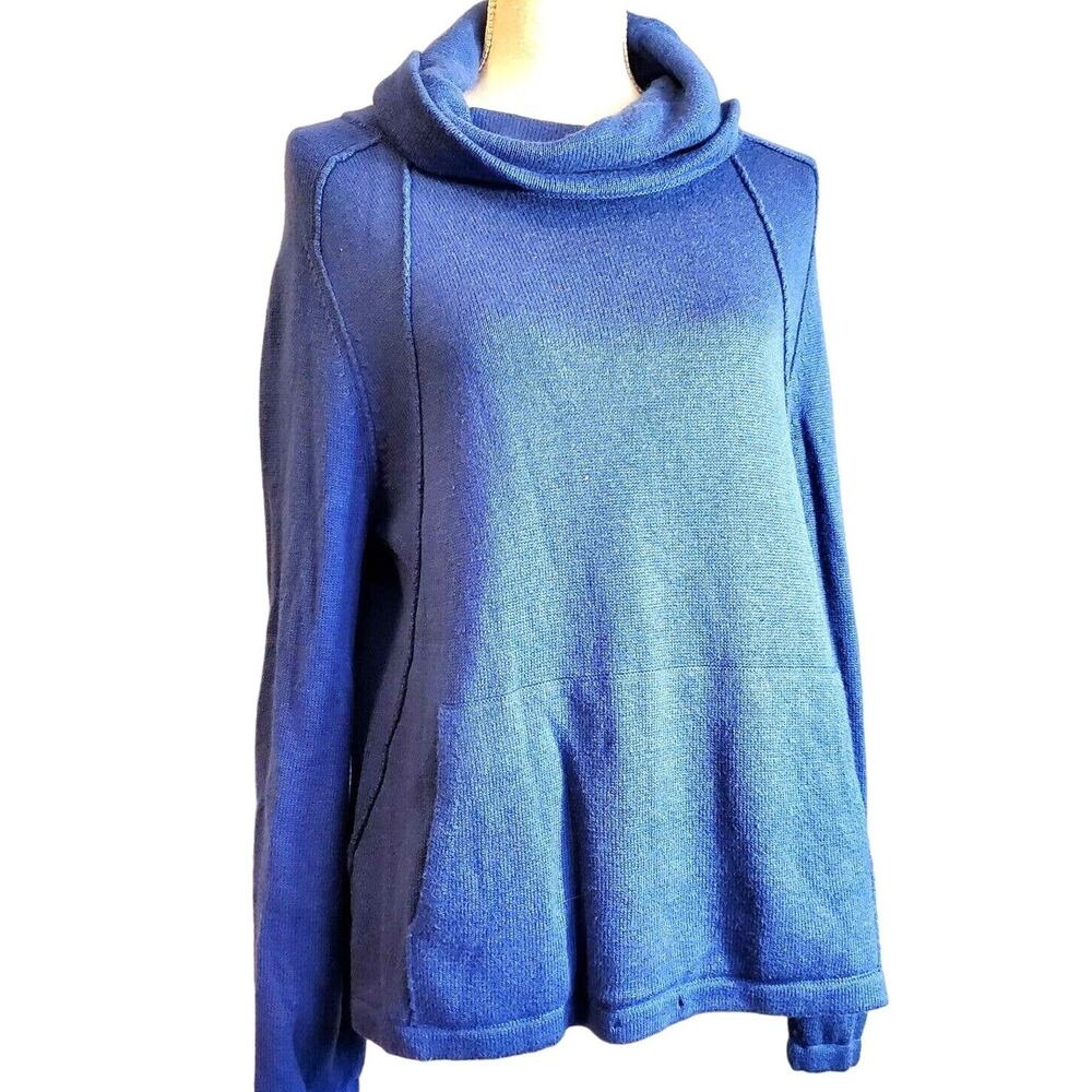 Caslon Sweater Size S Blue Oversized Cowl Neck Kangaroo Pocket Soft Comfy Retro